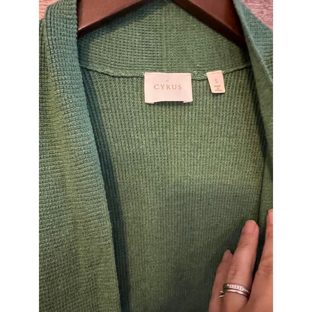 Cyrus cardigan opene pockets knit cotton sz small green career office fall - Picture 2 of 9